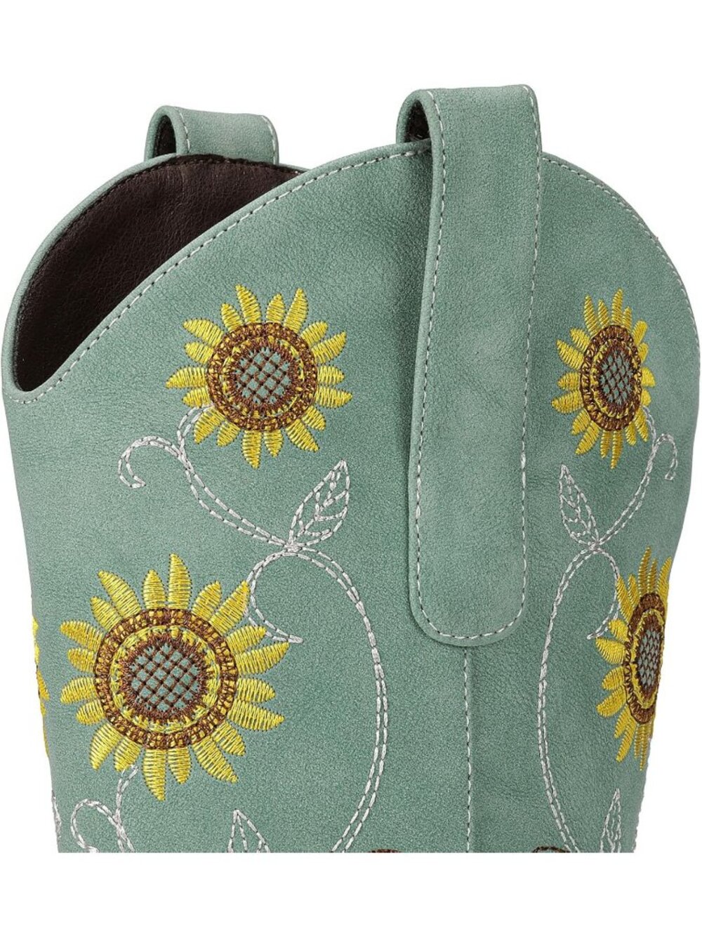 Women's Green Sunflower Mid Calf Embroidered Western Square Toe Cowboy Boot - Picture 6 of 6